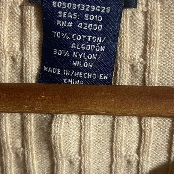 Basic Editions Beige Cotton Blend Cable Knit Cadigan Sz Medium - Picture 3 of 4